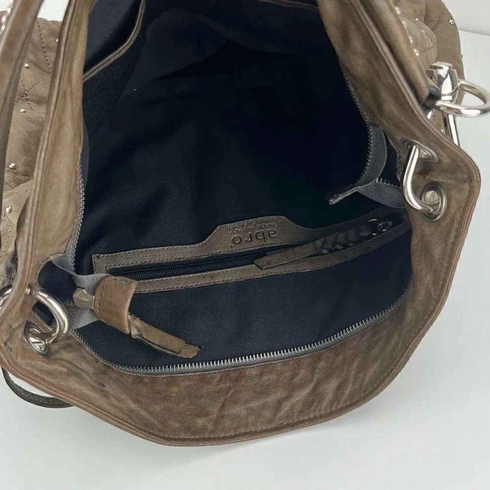 ABRO Hobo Taupe Leather Handbag Made in Italy